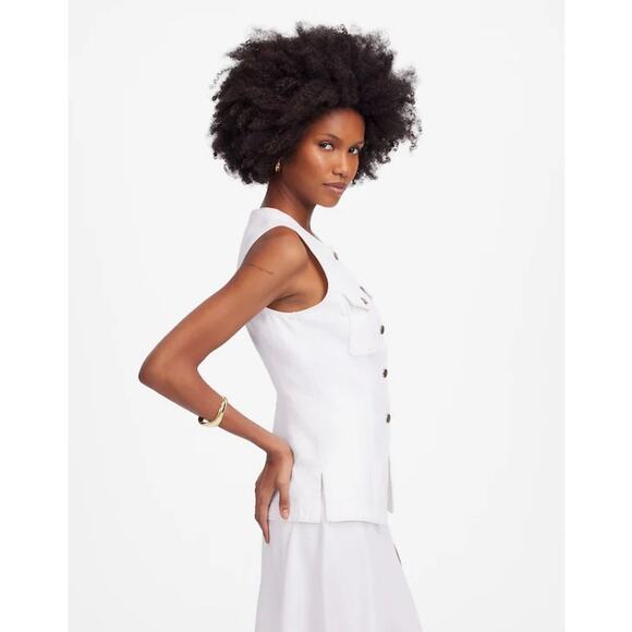 Madewell Denim High Crewneck Vest in Tile White Size 8 NWT New - Picture 5 of 16